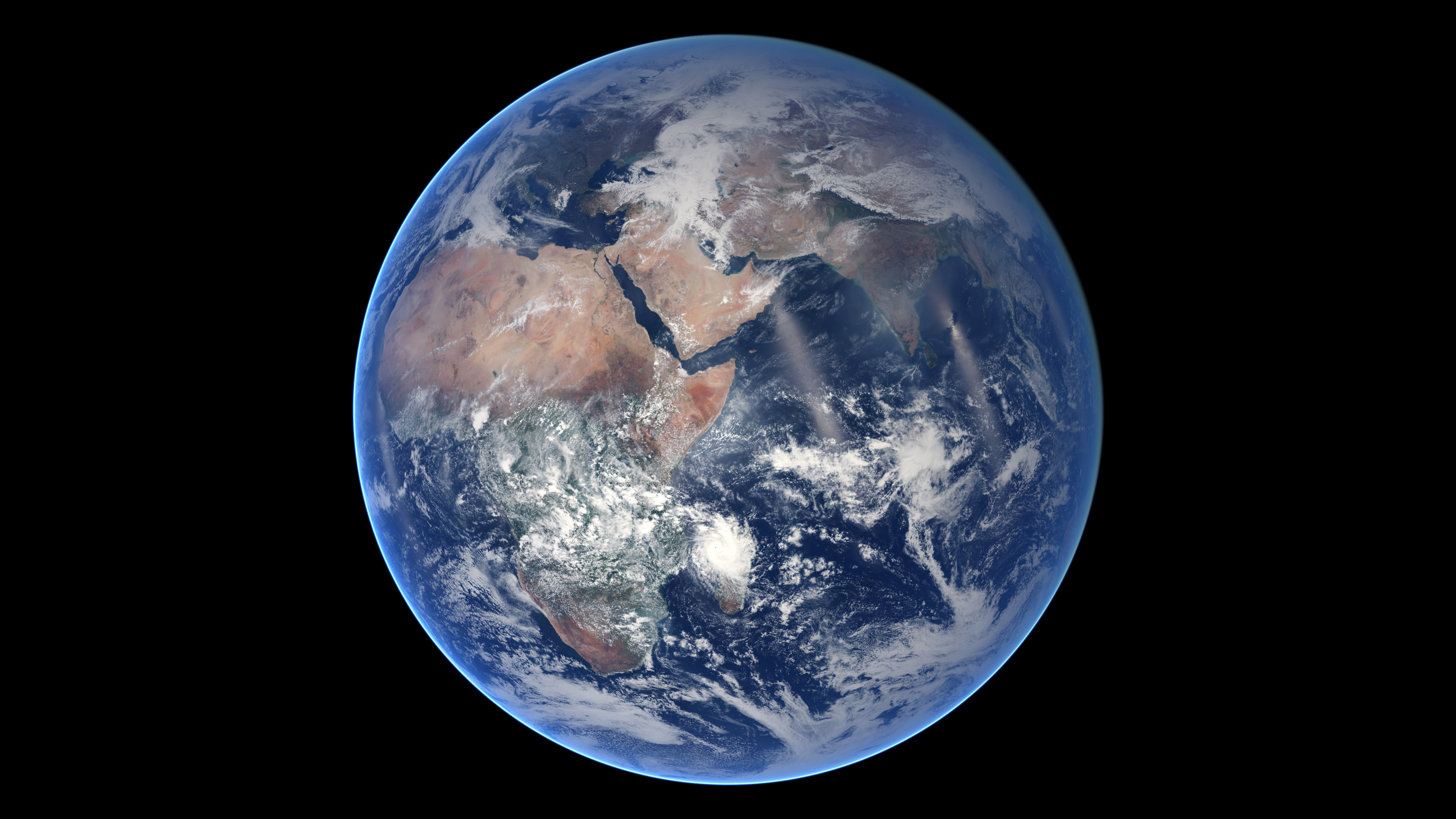 Earth’s Eastern Hemisphere, spanning Africa, the Middle East and Asia, seen from space.